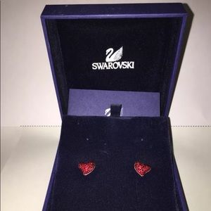 Swarovski red heart micro pave earrings pierced